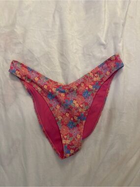 Hollister Hot Pink Swim Top with Multicolor Trim